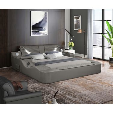 Zoya Multifunction King Bed with USB and Remote Controlled Massage In Gray