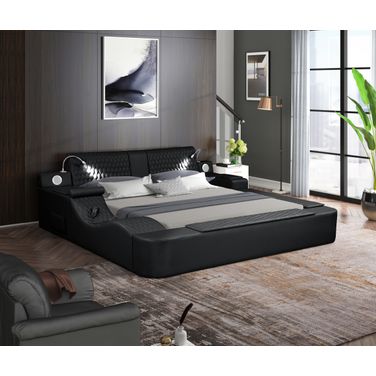 Zoya Multifunction Queen Bed with USB and Remote Controlled Massage In Black