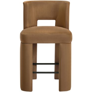 Zuno Velvet Performance Fabric Upholstered Counter Stool Set of 2 In Saddle