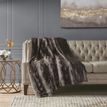 Zuri Polyester Faux Tip Dyed Brushed Long Fur Throw In Brown