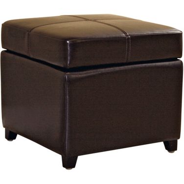 Baxton Studio Dark Brown Full Leather Storage Cube Ottoman