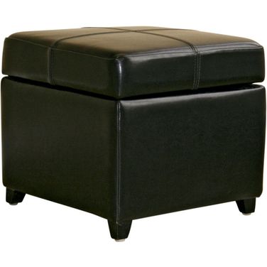 Baxton Studio Black Full Leather Storage Cube Ottoman