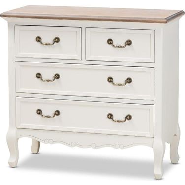 Amalie Antique French Country Cottage Two-Tone White and Oak Finished 4-Drawer Accent Dresser