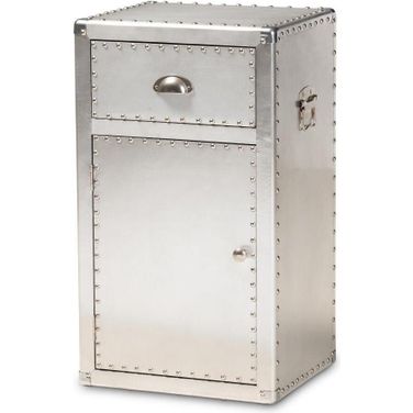Serge French Industrial Silver Metal 1-Door Accent Storage Cabinet