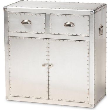 Serge French Industrial Silver Metal 2-Door Accent Storage Cabinet