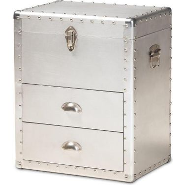 Serge French Industrial Silver Metal 2-Drawer Accent Storage Chest