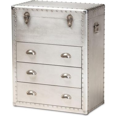 Serge French Industrial Silver Metal 3-Drawer Accent Storage Chest