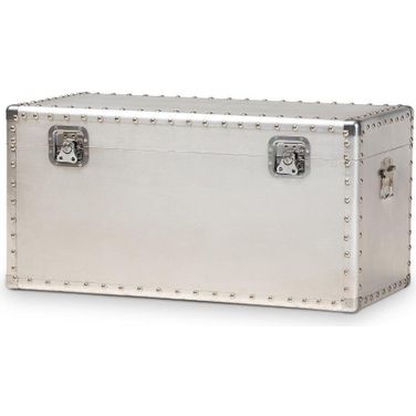 Serge French Industrial Silver Metal Storage Trunk