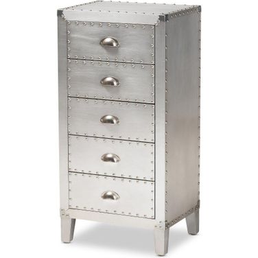 Carel French Industrial Silver Metal 5-Drawer Accent Chest