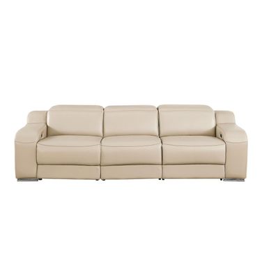103 Inch Italian Leather Reclining USB Sofa In Beige