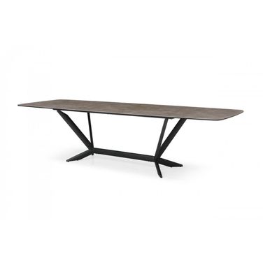 118 Inch Ceramic and Metal Trestle Base Dining Table In Gray and Black