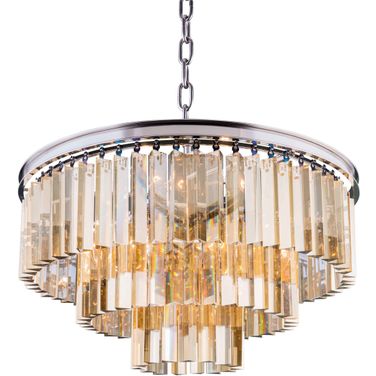 Sydney 26" Polished nickel 9 Light Chandelier With Golden Teak Royal Cut Crystal Trim