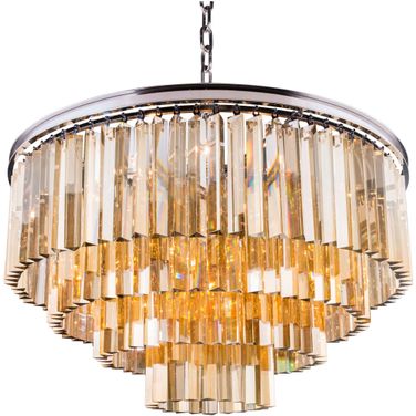 Sydney 32" Polished nickel 17 Light Chandelier With Golden Teak Royal Cut Crystal Trim