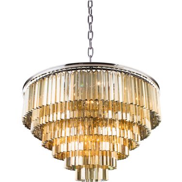 Sydney 44" Polished nickel 33 Light Chandelier With Golden Teak Royal Cut Crystal Trim