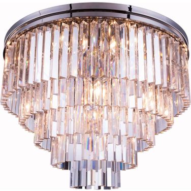 Sydney 32" Polished nickel 17 Light Flush Mount With Clear Royal Cut Crystal Trim