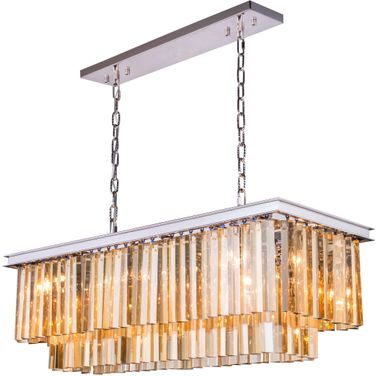 Sydney 40" Polished nickel 12 Light Chandelier With Golden Teak Royal Cut Crystal Trim