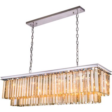 Sydney 50" Polished nickel 12 Light Chandelier With Golden Teak Royal Cut Crystal Trim