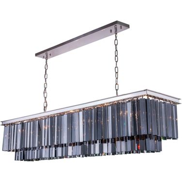 Sydney 60" Polished nickel 12 Light Chandelier With Silver Shade Royal Cut Crystal Trim