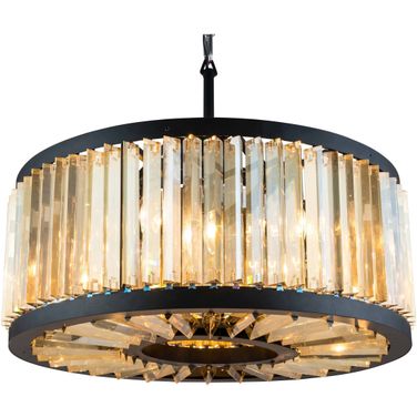 Chelsea 28" Matte Black 8 Light Chandelier With Golden Teak Royal Cut Crystal Trim