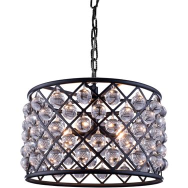 Madison 20" Matte Black 6 Light Pendant Royal Cut Crystal Trim