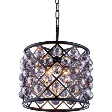 Madison 14" Matte Black 4 Light Pendant With Silver Shade Royal Cut Crystal Trim