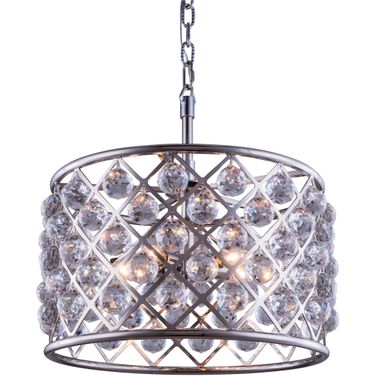 Madison 20" Polished nickel 6 Light Pendant With Clear Royal Cut Crystal Trim