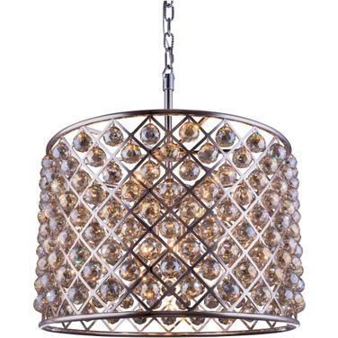 Madison 27.5" Polished nickel 8 Light Chandelier With Golden Teak Royal Cut Crystal Trim