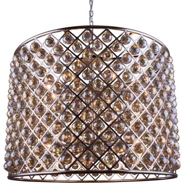 Madison 35.5" Polished nickel 12 Light Chandelier With Golden Teak Royal Cut Crystal Trim