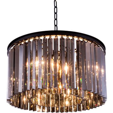 Sydney 26" Matte Black 8 Light Chandelier With Silver Shade Royal Cut Crystal Trim