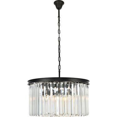 Sydney 26" Matte Black 8 Light Chandelier With Clear Royal Cut Crystal Trim