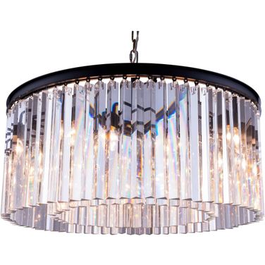 Sydney 31.5" Matte Black 8 Light Chandelier With Clear Royal Cut Crystal Trim