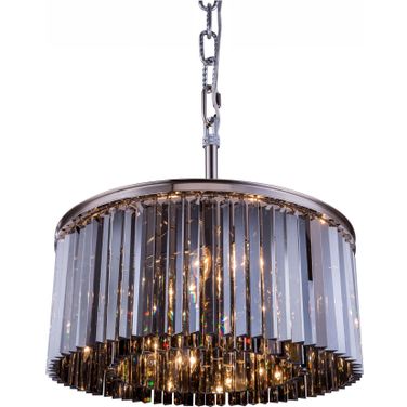 Sydney 31.5" Polished nickel 8 Light Chandelier With Silver Shade Royal Cut Crystal Trim