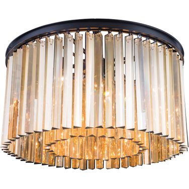 Sydney 26" Matte Black 8 Light Flush Mount With Golden Teak Royal Cut Crystal Trim