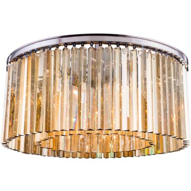 Sydney 31.5" Polished nickel 8 Light Flush Mount With Golden Teak Royal Cut Crystal Trim