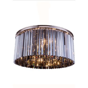 Sydney 31.5" Polished nickel 8 Light Flush Mount With Silver Shade Royal Cut Crystal Trim