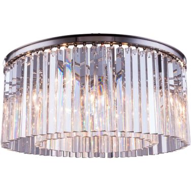Sydney 31.5" Polished nickel 8 Light Flush Mount With Clear Royal Cut Crystal Trim