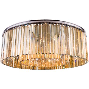 Sydney 43.5" Polished nickel 10 Light Flush Mount With Golden Teak Royal Cut Crystal Trim