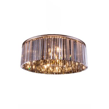 Sydney 43.5" Polished nickel 10 Light Flush Mount With Silver Shade Royal Cut Crystal Trim