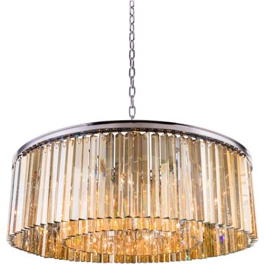 Sydney 43.5" Polished nickel 10 Light Chandelier With Golden Teak Royal Cut Crystal Trim