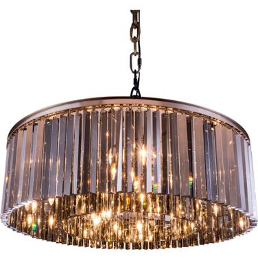Sydney 43.5" Polished nickel 10 Light Chandelier With Silver Shade Royal Cut Crystal Trim