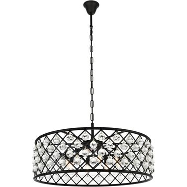 Madison 32" Matte Black 8 Light Chandelier Royal Cut Crystal Trim