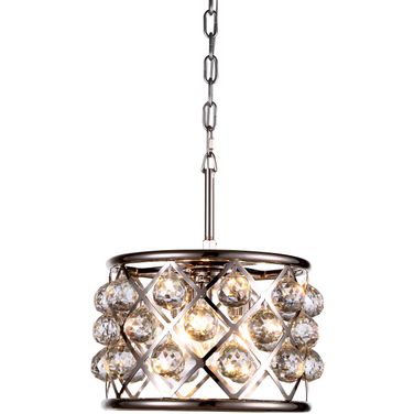 Madison 12" Polished Nickel 3 Light Pendant With Clear Royal Cut Crystal Trim