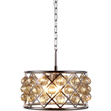 Madison 16" Polished Nickel 4 Light Pendant With Golden Teak Royal Cut Crystal Trim