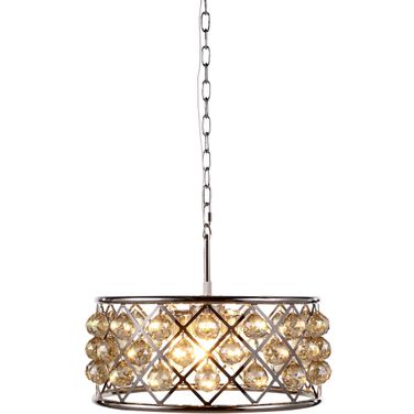 Madison 20" Polished Nickel 5 Light Chandelier With Golden Teak Royal Cut Crystal Trim