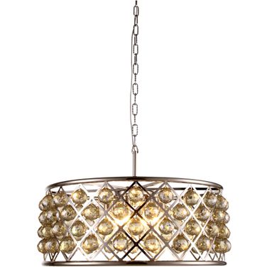 Madison 25" Polished Nickel 6 Light Chandelier With Golden Teak Royal Cut Crystal Trim