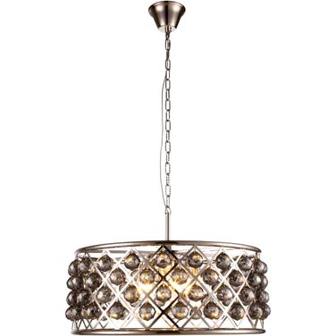 Madison 25" Polished Nickel 6 Light Chandelier With Silver Shade Royal Cut Crystal Trim