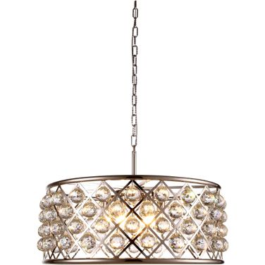 Madison 25" Polished Nickel 6 Light Chandelier With Clear Royal Cut Crystal Trim