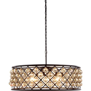 Madison 32" Matte Black 8 Light Chandelier With Golden Teak Royal Cut Crystal Trim