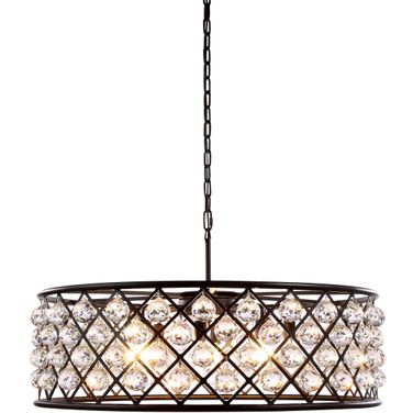 Madison 32" Matte Black 8 Light Chandelier With Clear Royal Cut Crystal Trim