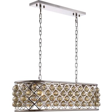 Madison 13" Polished Nickel 6 Light Chandelier With Golden Teak Royal Cut Crystal Trim